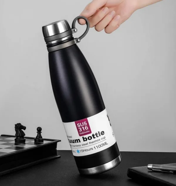 Horecamark Paslanmaz Vakumlu Termos Siyah 1100 Ml