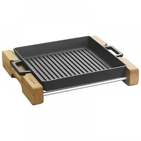 Izgara Tava Döküm Metal Kulplu Eco Ahşap Standlı 26x26 1,8 Litre