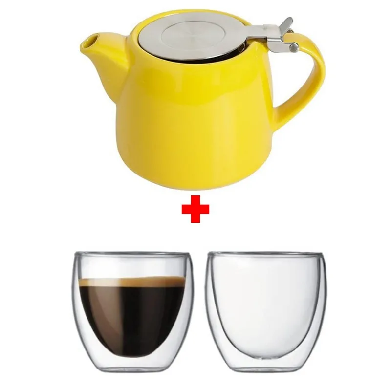 PORLAND CHAI SÜZGEÇLİ DEMLİK 600 CC & JUMBO GLORY DOUBLE WALL BARDAK 250 ML x 2 ADET