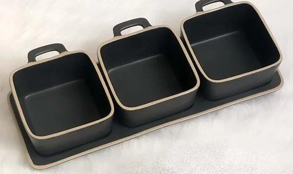 PORLAND STYLE BLACK STONE 3 'LÜ KARE KASE VE ALTLIK - SİYAH