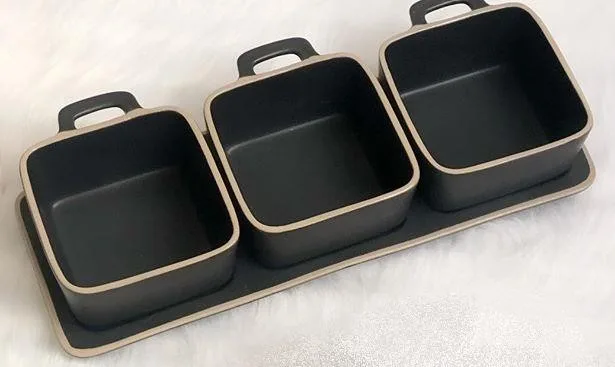 PORLAND STYLE BLACK STONE 3 'LÜ KARE KASE VE ALTLIK - SİYAH