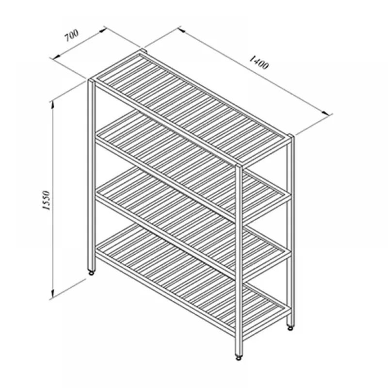 Portashelf İstif Rafı, 4 Izgara Tabla, 140x70 cm