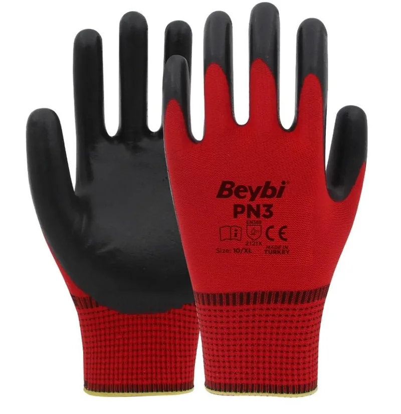 Beybi Pn3 Kırmızı Siyah Polyester Örme Eldiven