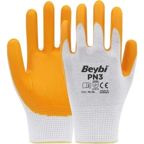 Beybi Pn3 Polyester Astarlı Nitril Eldiven Sarı-Beyaz