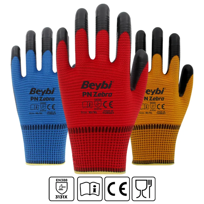 Beybi PnZebra Yarı Nitril Kaplı Örgü Polyester Eldiven