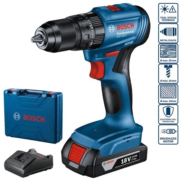 Bosch GSB 185-LI 2x2.0 Ah Akülü Darbeli Delme Vidalama Makinesi