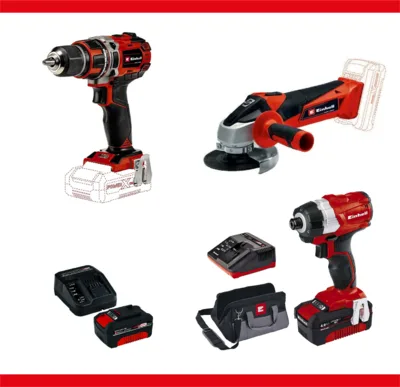 Einhell 18V 4Ah Darbeli Vidalama + Kömürsüz Vidalama + Avuç Taşma + Akü ve Şarj Cihazı Set