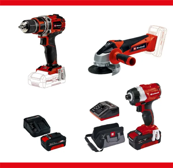 Einhell 18V 4Ah Darbeli Vidalama + Kömürsüz Vidalama + Avuç Taşma + Akü ve Şarj Cihazı Set