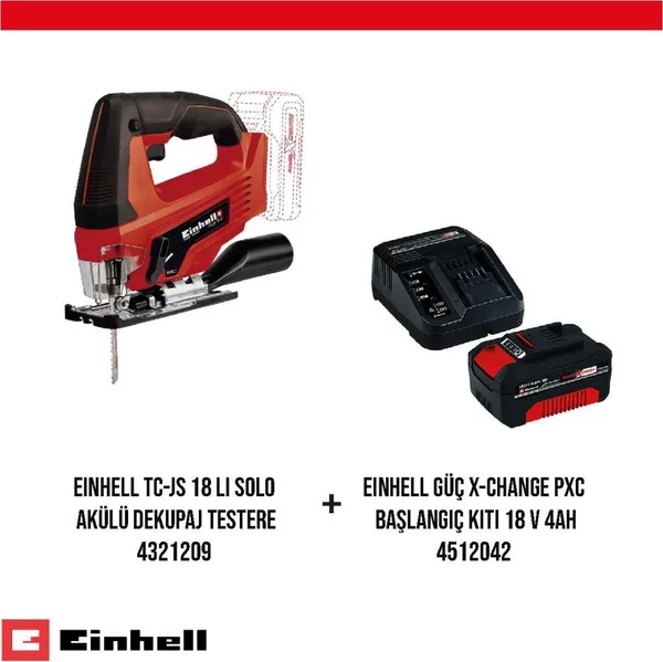 Einhell TC-JS 18 Li Dekupaj Testere ve  X-Change PXC Başlangıç ​​Kiti Seti