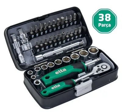Elta 1/4'' Altıköşe Cırcırlı Lokma Anahtar ve Bits Uç Seti 38 Parça