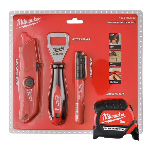 Milwaukee 5 mt. Şerit Metre+Maket Bıçağı+Marker+Şişe Açacağı