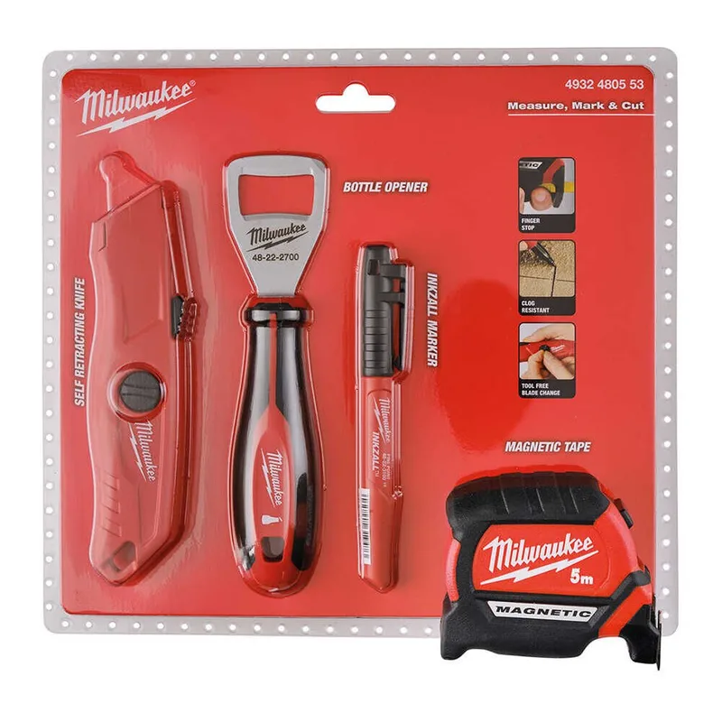 Milwaukee 5 mt. Şerit Metre+Maket Bıçağı+Marker+Şişe Açacağı