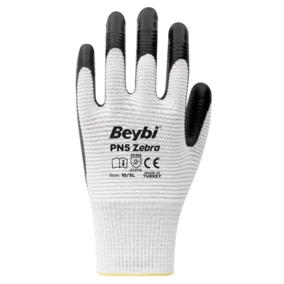 PN5 BEYZ Zebra Polyester Örme Nitril Eldiven