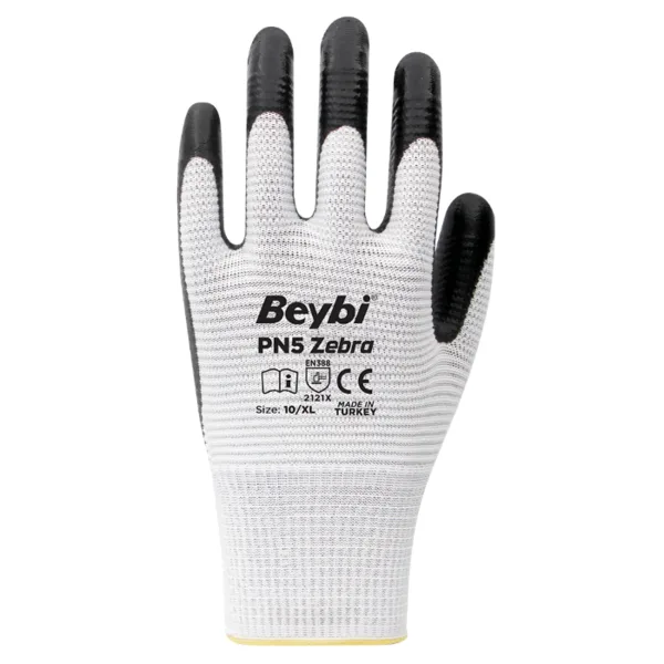PN5 BEYZ Zebra Polyester Örme Nitril Eldiven