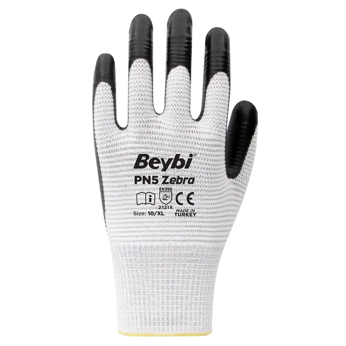 PN5 BEYZ Zebra Polyester Örme Nitril Eldiven