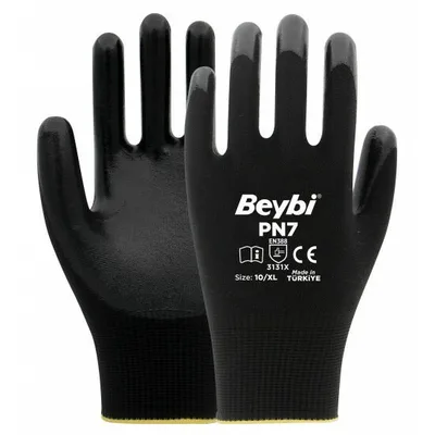 PN7 Siyah Polyester Örme Nitril Eldiven