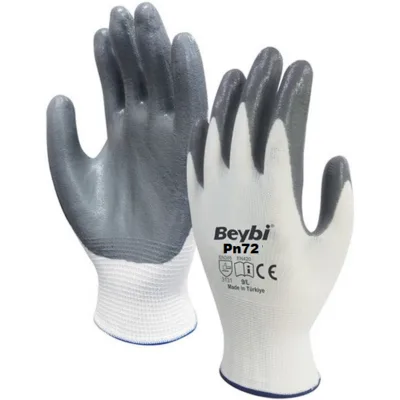 PN72 Gri Polyester Örme Nitril Eldiven