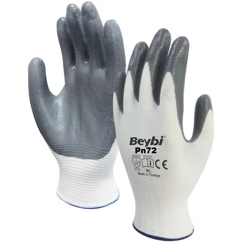 PN72 Gri Polyester Örme Nitril Eldiven