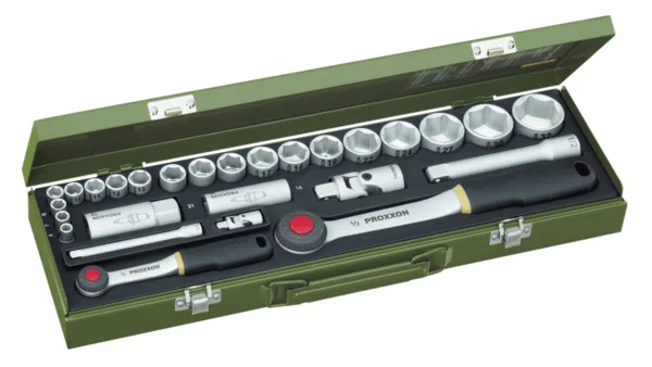 Proxxon 23020 1/4˝ & 1/2˝ Cırcırlı Kollu 27 Parçalı Lokma ve Bits Takımı