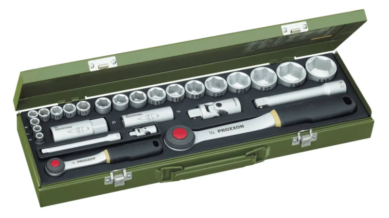 Proxxon 23020 1/4˝ & 1/2˝ Cırcırlı Kollu 27 Parçalı Lokma ve Bits Takımı