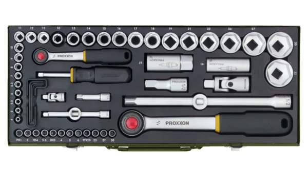 Proxxon 23040 1/4˝ & 1/2˝ Cırcırlı Kollu 56 Parçalı Lokma ve Bits Takımı