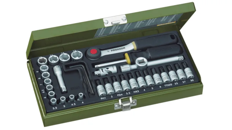 Proxxon 23080 1/4'' Cırcır Kollu 36 Parçalı Lokma ve Bits Takımı