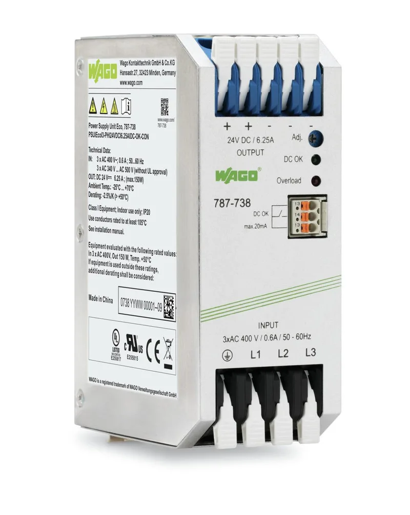 787-738 3 faz Giriş AC 325V .575V, 24 VDC/ 6,25 A, paralelleme, DC ok sinyali