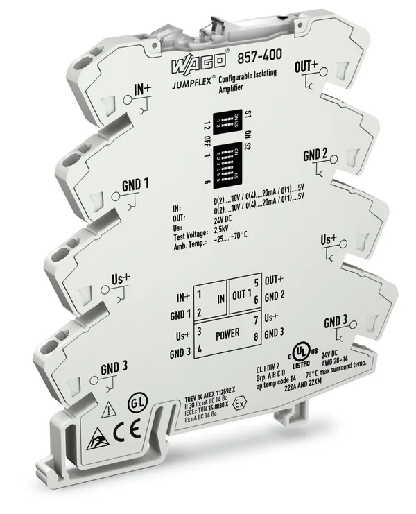 857-400 Sinyal dönüştürücü izolasyon kuvvetlendirici 0(4)-20mA, 0-5V, 0-10V, 2-10V, 1-5V giriş/çıkış