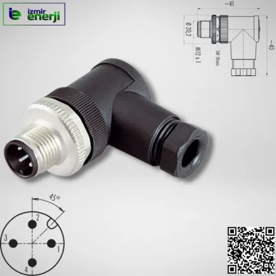 M12 4 Pın 90° Erkek Sensör Soketi