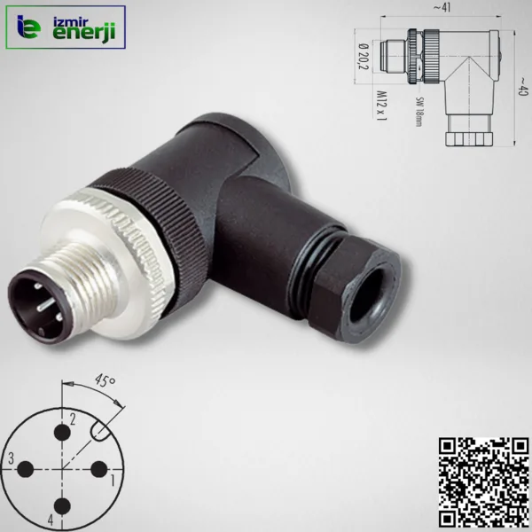 M12 4 Pın 90° Erkek Sensör Soketi