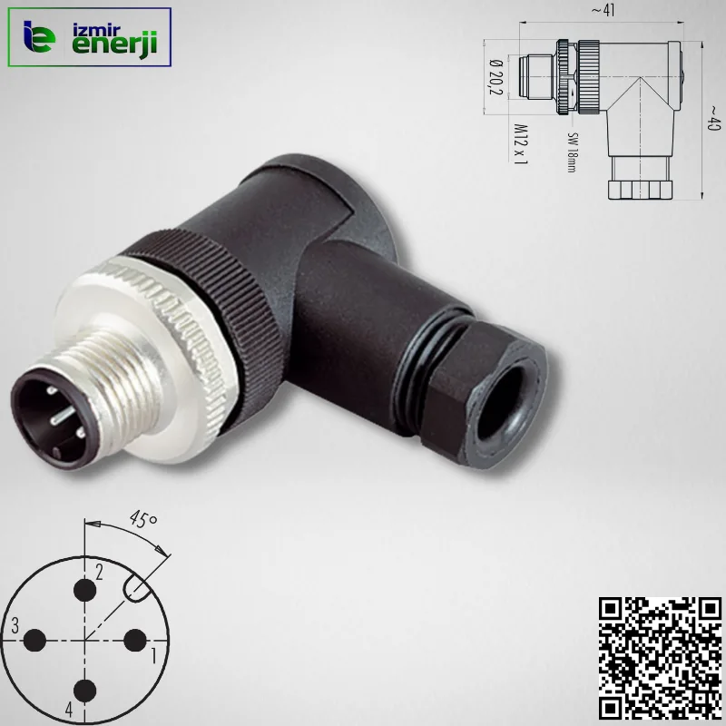 M12 4 Pın 90° Erkek Sensör Soketi