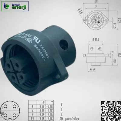 RD24 Flanş Soketi,3 + PE, ekransız, Vidalı, IP67