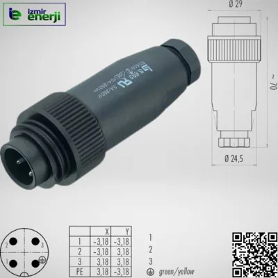 RD24 Kablo Konnektörü,3 + PE, ekransız, Vidalı, IP67