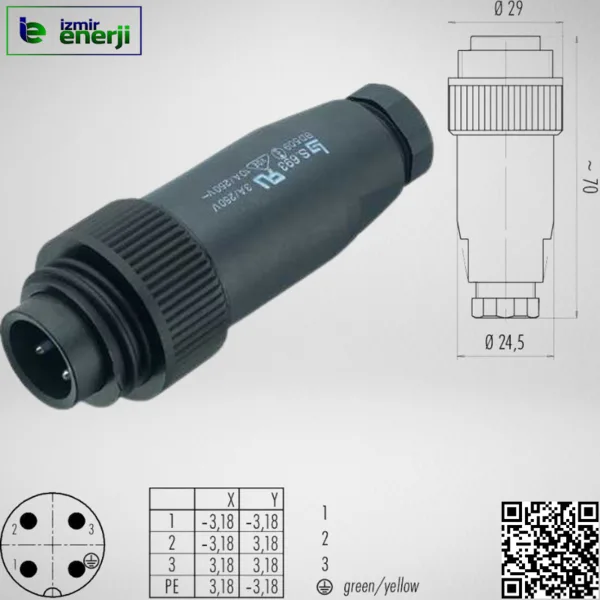 RD24 Kablo Konnektörü,3 + PE, ekransız, Vidalı, IP67