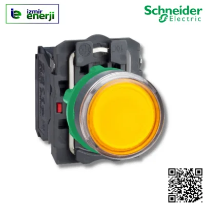 XB5-AW35B5 1 NA+1 NK Sarı 24 V AC/DC beslemeli, LED’li Yaylı Buton