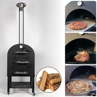 Hixos Mini Odunlu Seyyar Bahçe - Pizza Fırını - Taş Fırın - Pişirme Ölçüsü: 35x45 cm - HXOS2025