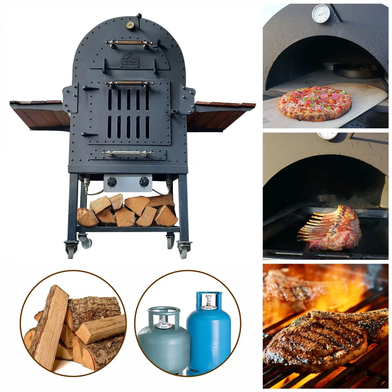 Hixos Multi Odunlu ve Gazlı Seyyar Fırınlı Barbekü - Pişirme Ölçüsü: 50x60 cm - HXOS2048