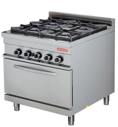 Arisco 4 Ocaklı Gazlı Kuzine 2/1 GN Gazlı Fırın Ce Belgeli 85X90X90 Profesyonel Kuzine GR922