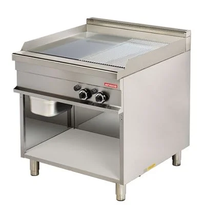 Arisco 80 lik Gazlı Izgara Ce Belgeli Alt Açık Dolaplı Pleyt Yarı Oluklu Yarı Düz Düzey Ayna Krom Kaplı GG921SG / Fry Top / Gas