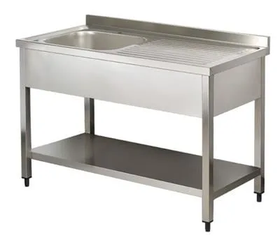 Arisco Paslanmaz Tekli Sol Evyeli Taban Raflı Çalışma Tezgahı Demonte 120x60x85 SN612DL / Sink With 1 Bowl