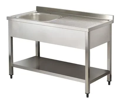 Arisco Paslanmaz Tekli Sol Evyeli Taban Raflı Çalışma Tezgahı Demonte 120x60x85 SN612DL / Sink With 1 Bowl
