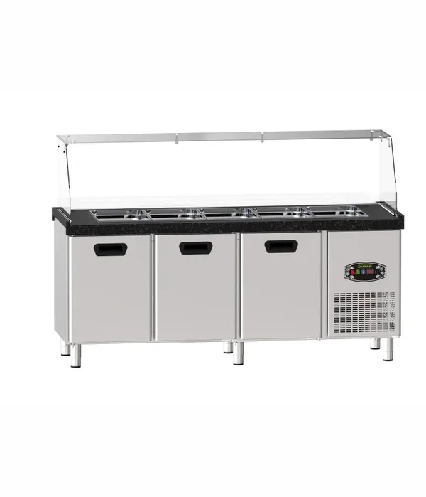Dampak Soğutmalı Tezgah Tipi 3 Kapılı Saladbar 200x70x85cm 22TBF3S-SBAR