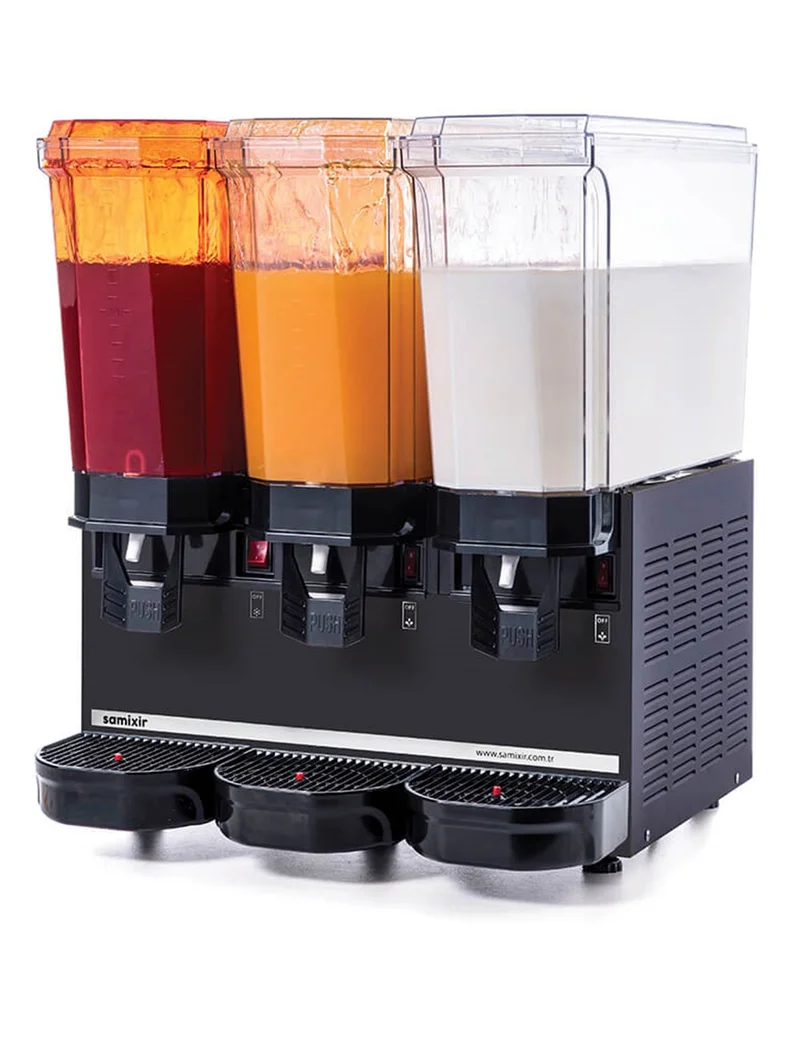 Samixir Klasik Triple Fıskiyeli ve Karıştırıcılı Soğuk İçecek Dispenseri 20+20+20 Litre Siyah 60.SSMB