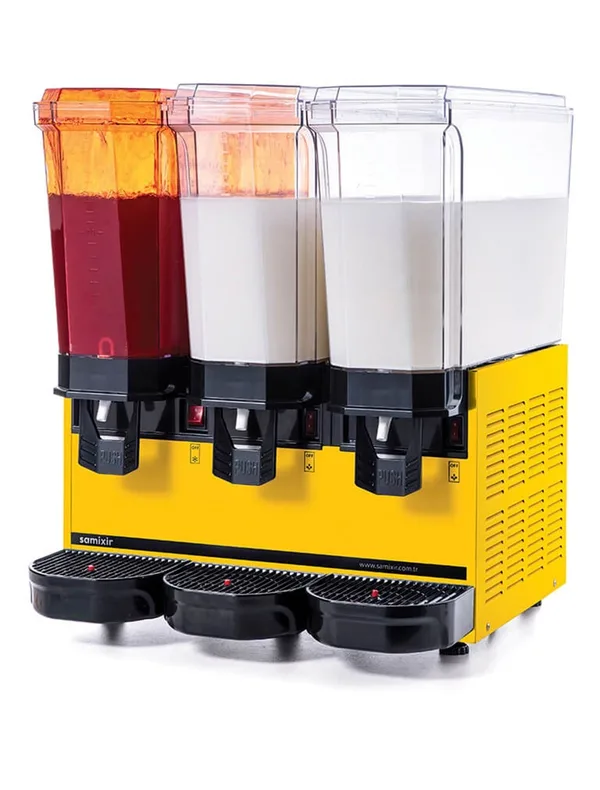 Samixir Klasik Triple Fıskiyeli ve Karıştırıcılı Soğuk İçecek Dispenseri 20+20+20 Litre Sarı 60.SMMY