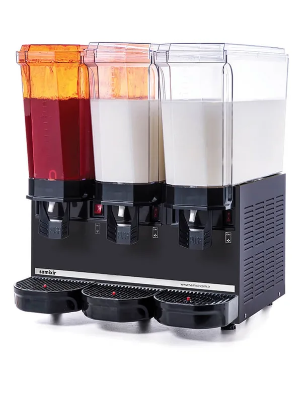 Samixir Klasik Triple Soğuk İçecek Dispenseri Fıskiyeli ve Karıştırıcılı 20+20+20 Litre Siyah 60.SMMB