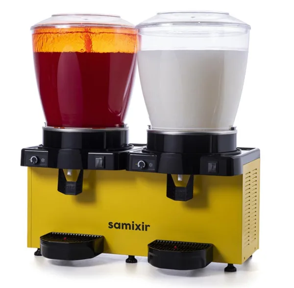 Samixir Panaromik Analog Twin Soğuk İçecek Dispenseri Fıskiyeli ve Karıştırıcılı 22+22 Litre Sarı SM44.AY