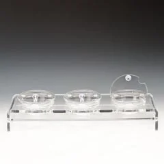 Zicco Akrilik Teşhir Standı, 3'lü, Cam Kaseli, Kapaklı, 57x19 cm