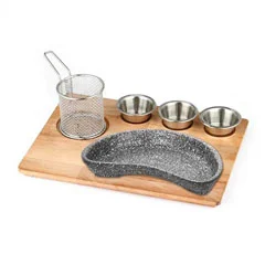Altınbaşak Doğal Masif Fajita Sunum Seti Granit Döküm Böbrek Tava 35x26 cm