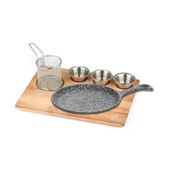 Altınbaşak Doğal Masif Fajita Sunum Seti Granit Döküm Büyük Saplı, 35x26 cm