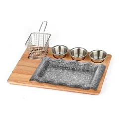 Altınbaşak Doğal Masif Fajita Sunum Seti Granit Döküm Dalgalı 35x26 cm
